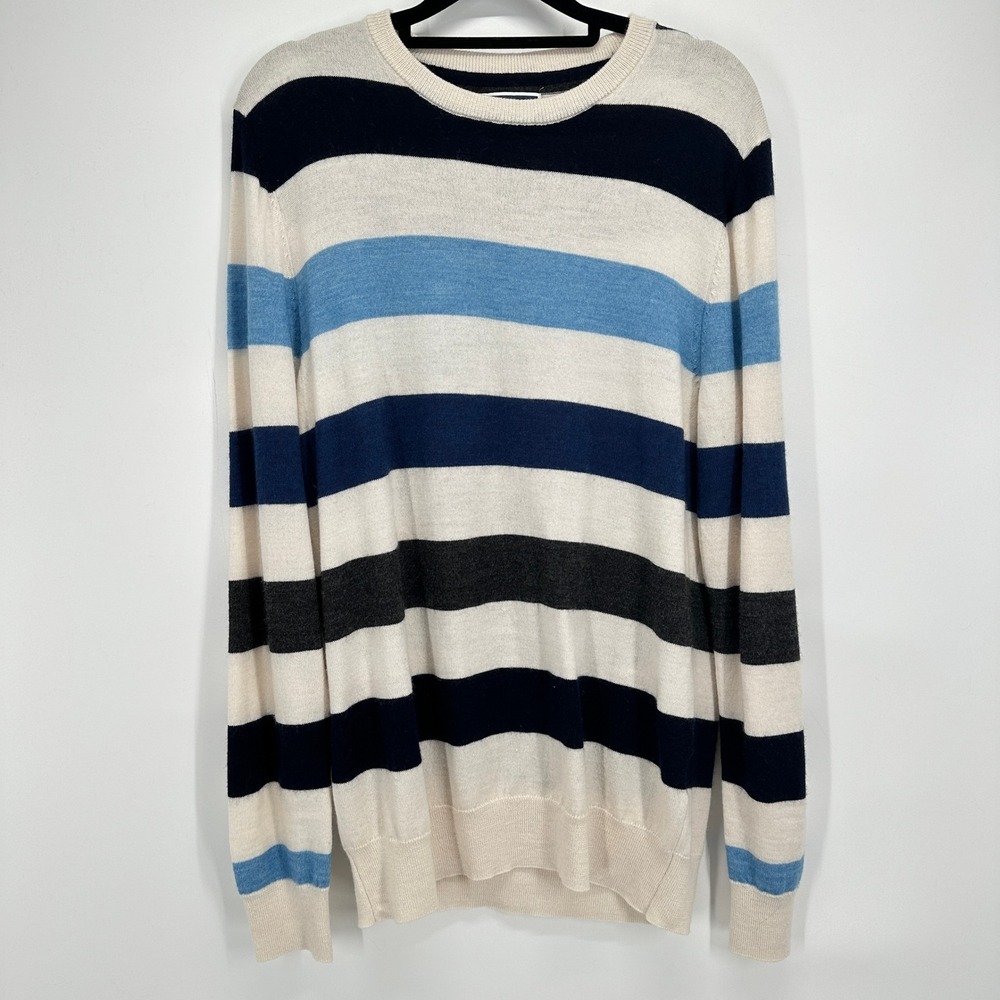 Club Room Men's Striped Merino Wool Blend‎ Crew Neck Sweater Medium